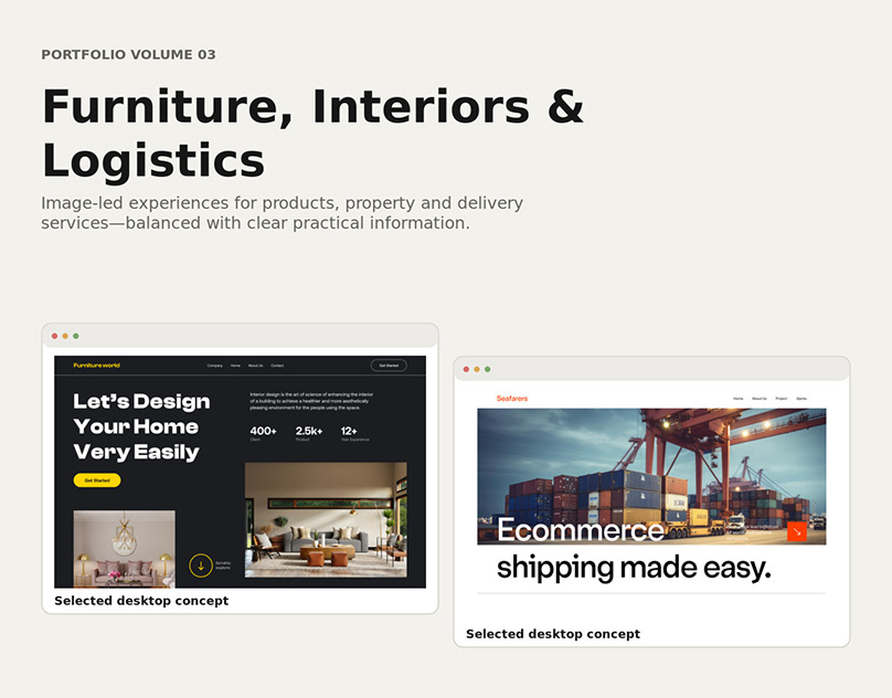 Furniture, Interiors & Logistics — Web Collection — design project cover